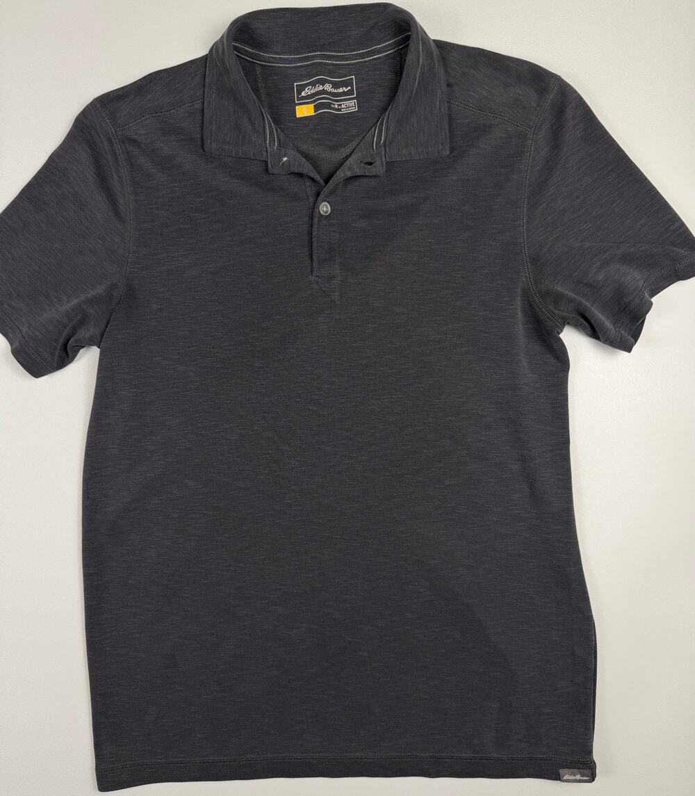 Eddie Bauer Active Polo Shirt Men's Medium Gray Performance Short Sleeve Golf